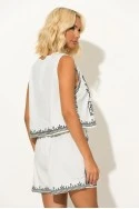 Σετ γιλέκο και σορτς με boho κεντήματα λευκό