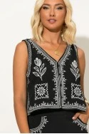Σετ γιλέκο και σορτς με boho κεντήματα μαύρο