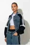 Σετ με mix υφών παντελόνι wide leg cargo και jacket με ρίγες μπλε