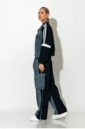 Σετ με mix υφών παντελόνι wide leg cargo και jacket με ρίγες μπλε