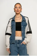 Σετ με mix υφών παντελόνι wide leg cargo και jacket με ρίγες μπεζ