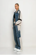 Σετ με mix υφών παντελόνι wide leg cargo και jacket με ρίγες μπεζ