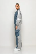Σετ με mix υφών παντελόνι wide leg cargo και jacket με ρίγες γκρι Σετ με mix υφών παντελόνι wide leg cargo και jacket με ρίγες γκρι