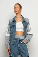 Σετ με mix υφών παντελόνι wide leg cargo και jacket με ρίγες γκρι Σετ με mix υφών παντελόνι wide leg cargo και jacket με ρίγες γκρι