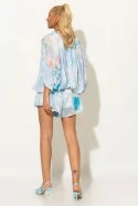 Σετ σορτς και μπλούζα balloon με tie-dye απόχρωση σιέλ