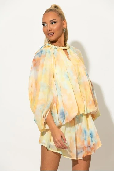 Σετ σορτς και μπλούζα balloon με tie-dye απόχρωση σιέλ