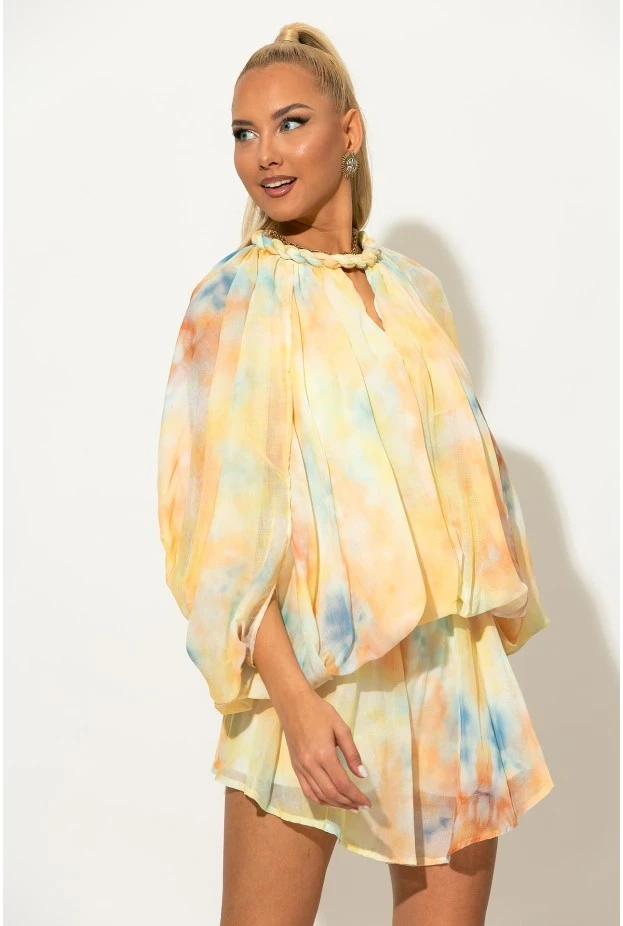 Σετ σορτς και μπλούζα balloon με tie-dye απόχρωση κίτρινο