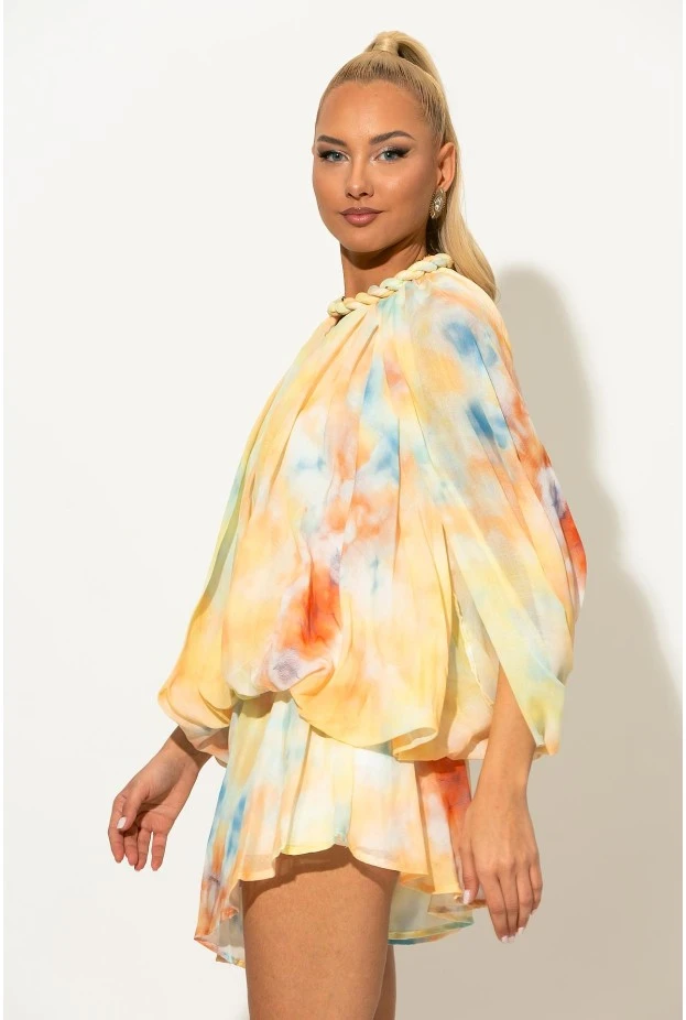 Σετ σορτς και μπλούζα balloon με tie-dye απόχρωση κίτρινο