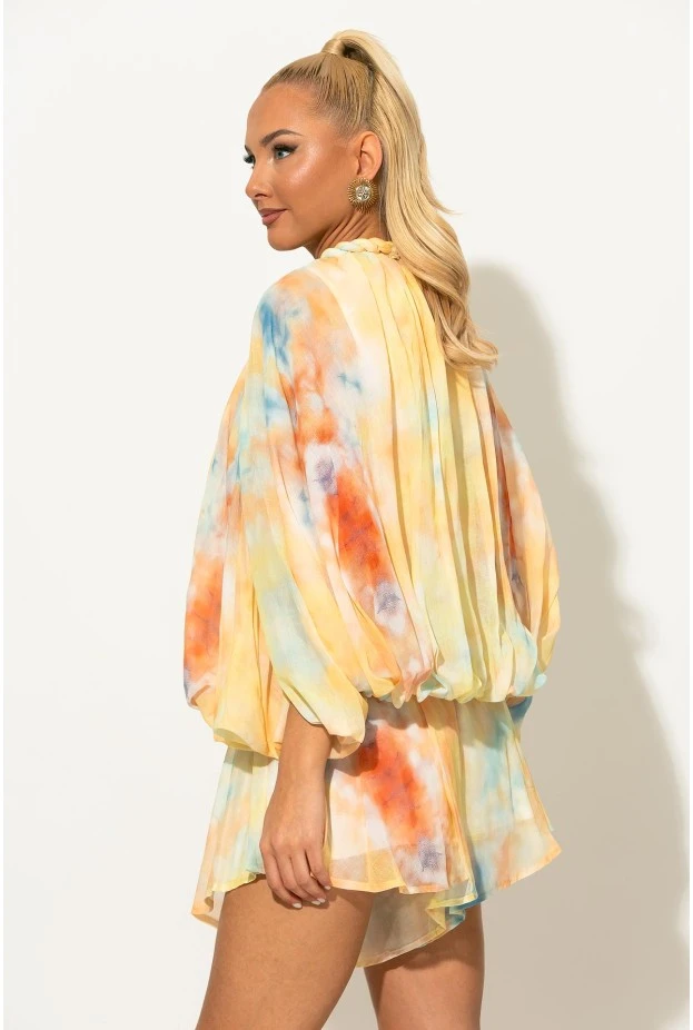Σετ σορτς και μπλούζα balloon με tie-dye απόχρωση κίτρινο