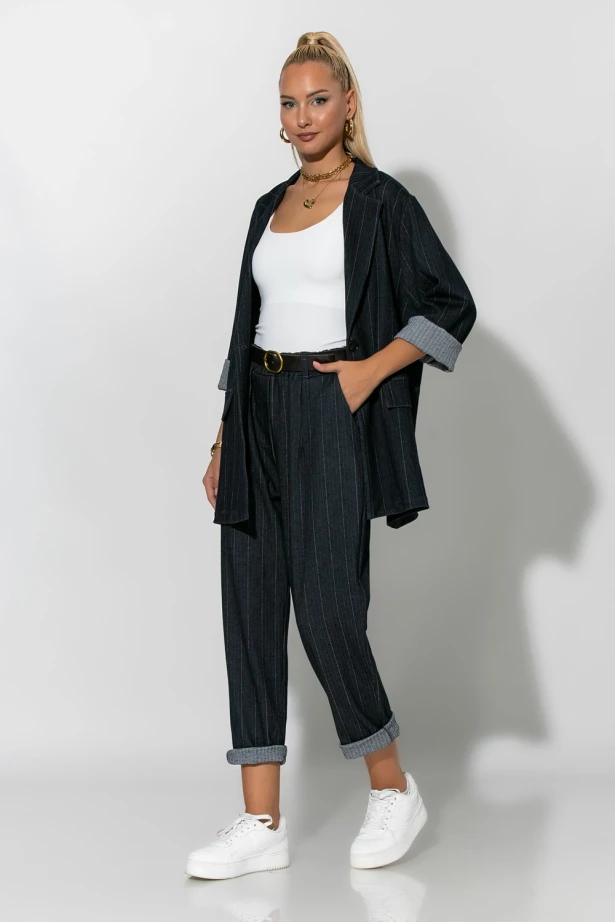 Oversized blazer με ρίγες μπλε ντένιμ Oversized blazer με ρίγες μπλε ντένιμ