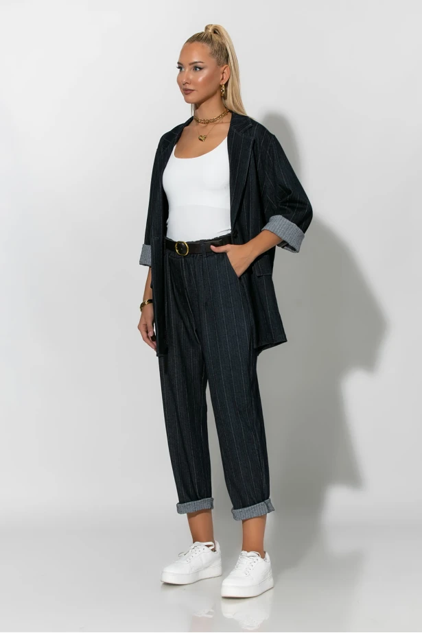 Oversized blazer με ρίγες μπλε ντένιμ Oversized blazer με ρίγες μπλε ντένιμ
