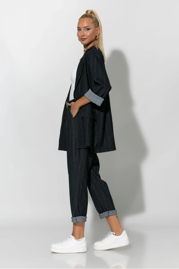 Oversized blazer με ρίγες μπλε ντένιμ Oversized blazer με ρίγες μπλε ντένιμ