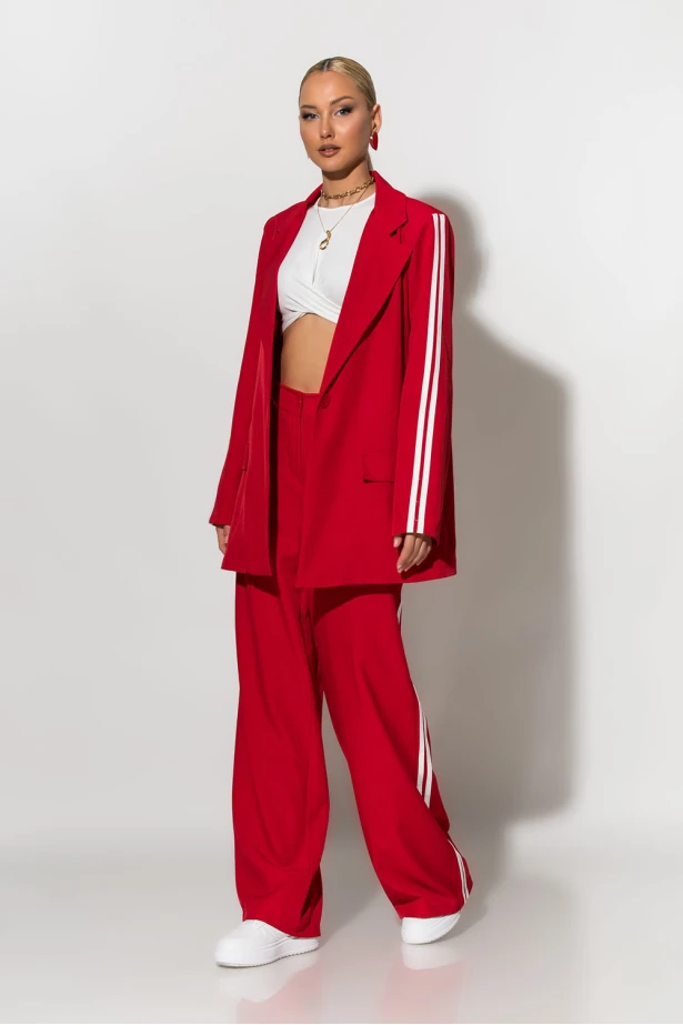 Σετ blazer και παντελόνα με ρίγες στο πλάι κόκκινο Σετ blazer και παντελόνα με ρίγες στο πλάι κόκκινο