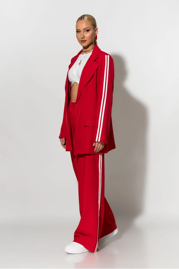 Σετ blazer και παντελόνα με ρίγες στο πλάι κόκκινο Σετ blazer και παντελόνα με ρίγες στο πλάι κόκκινο