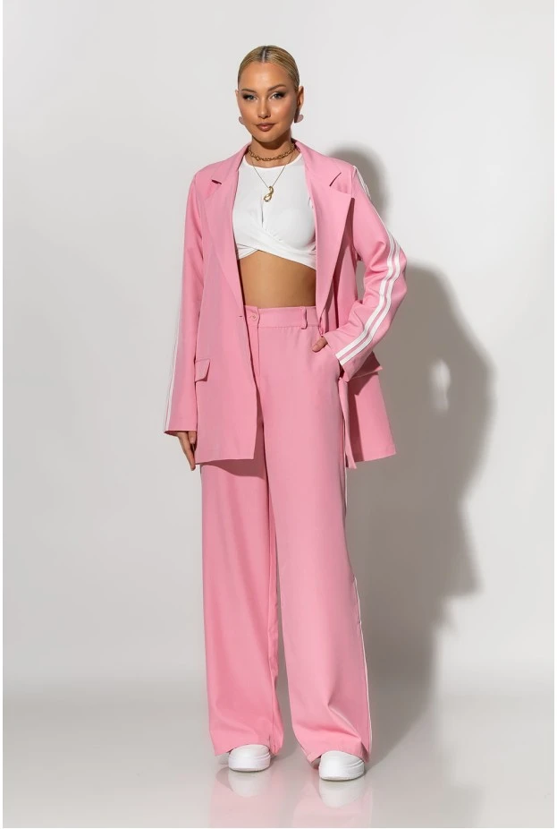 Σετ blazer και παντελόνα με ρίγες στο πλάι ροζ