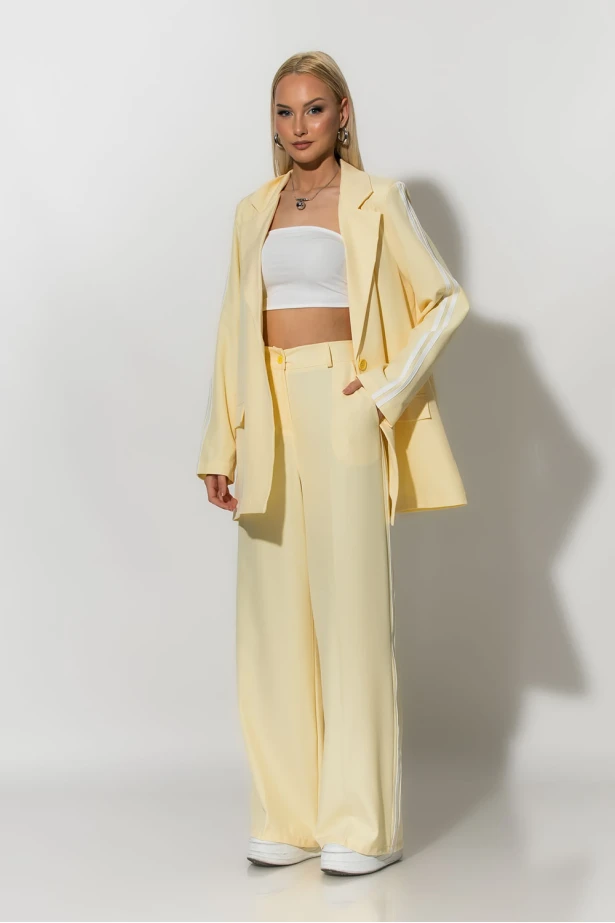 Σετ blazer και παντελόνα με ρίγες στο πλάι κίτρινο