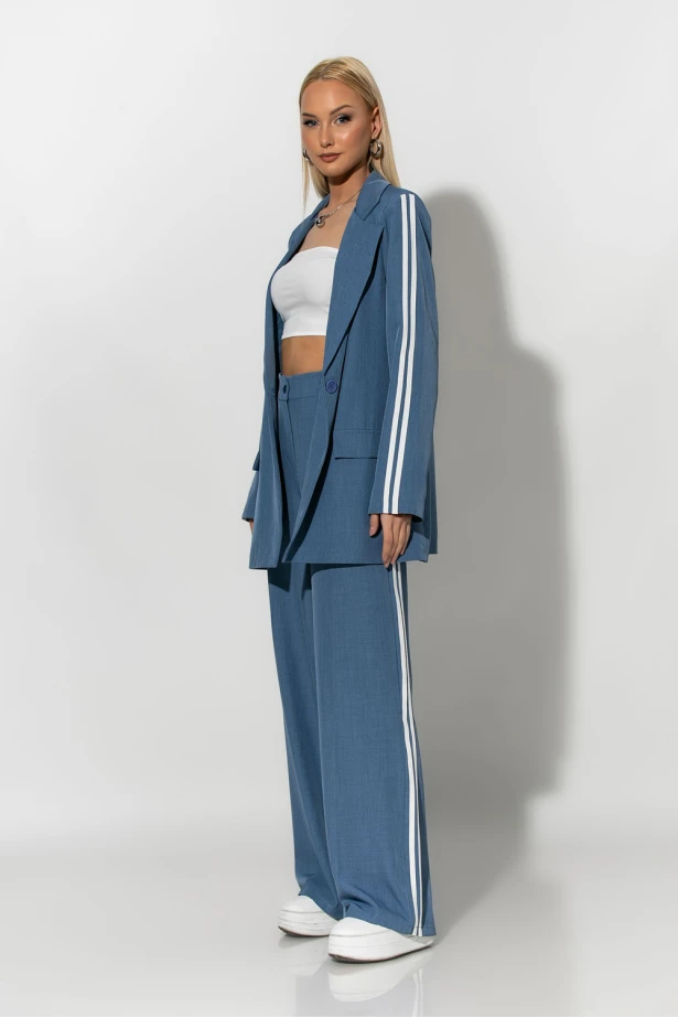 Σετ blazer και παντελόνα με ρίγες στο πλαι γκρι-σιελ