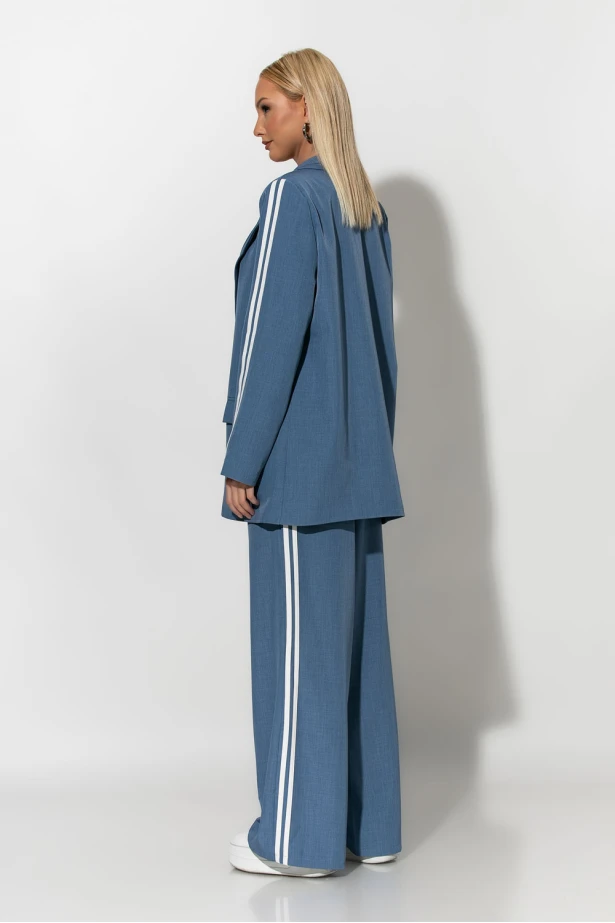 Σετ blazer και παντελόνα με ρίγες στο πλαι γκρι-σιελ