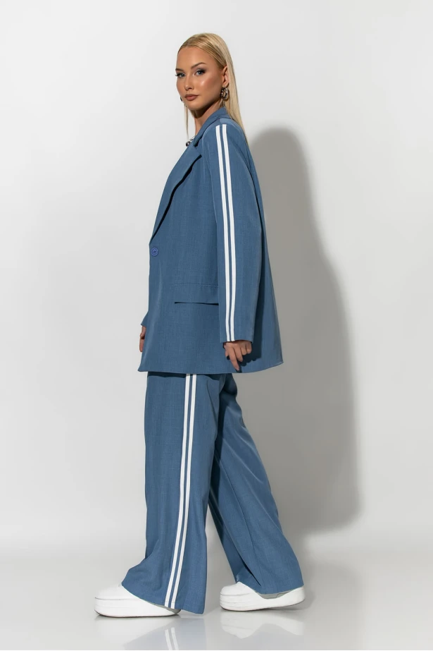 Σετ blazer και παντελόνα με ρίγες στο πλαι γκρι-σιελ