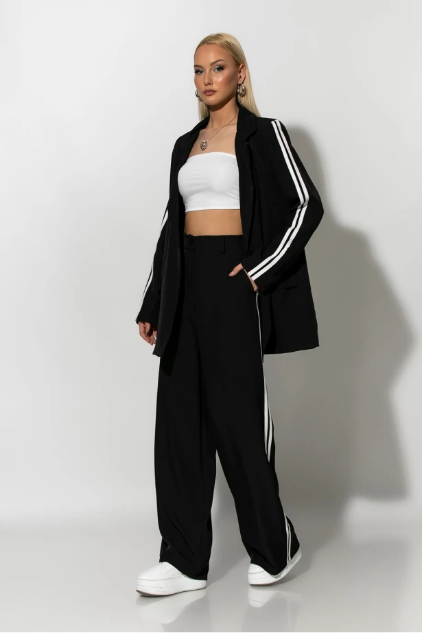 Σετ blazer και παντελόνα με ρίγες στο πλάι μαύρο Σετ blazer και παντελόνα με ρίγες στο πλάι μαύρο