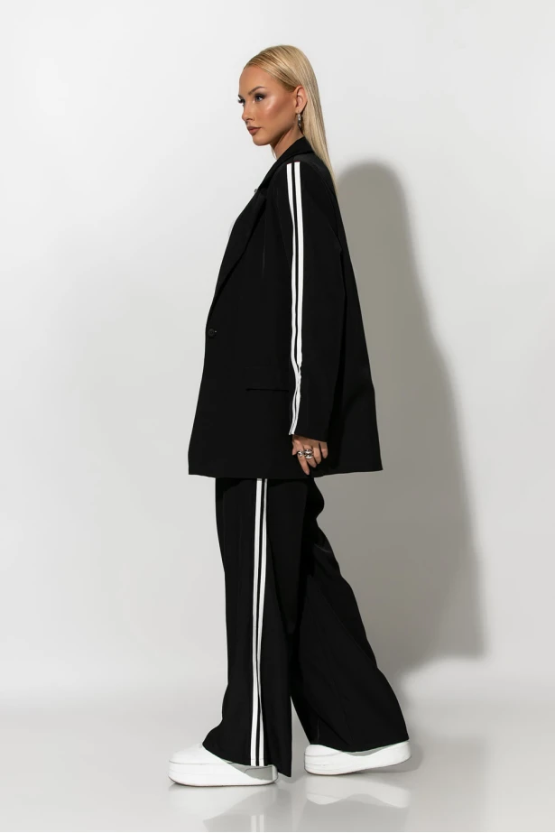 Σετ blazer και παντελόνα με ρίγες στο πλάι μαύρο Σετ blazer και παντελόνα με ρίγες στο πλάι μαύρο