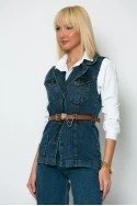 Σετ 3 τεμαχίων jean blazer πουκάμισο και τζιν παντελόνι μπλε σκούρο