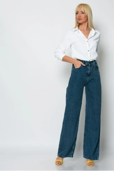 Jean straight leg με λάστιχο στην μέση μπλε σκούρο
