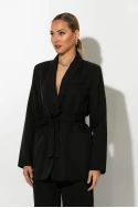 Σετ παντελόνα και blazer με βάτες και ζώνη μαύρο Σετ παντελόνα και blazer με βάτες και ζώνη μαύρο