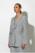 Σετ παντελόνα και blazer με βάτες και ζώνη γκρι Σετ παντελόνα και blazer με βάτες και ζώνη γκρι