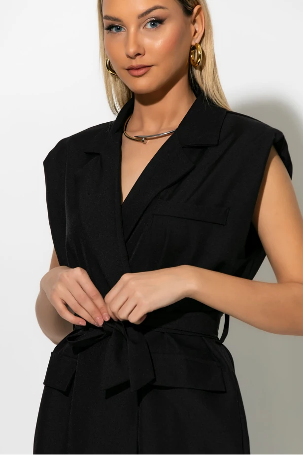 Σετ αμάνικο blazer με βάτες και παντελόνα μαύρο Σετ αμάνικο blazer με βάτες και παντελόνα μαύρο