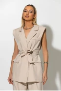 Σετ αμάνικο blazer με βάτες και παντελόνα μπεζ