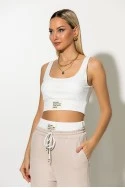 Σετ cropped μπλούζα τιραντέ με cups και boxer παντελόνα με pach μπεζ