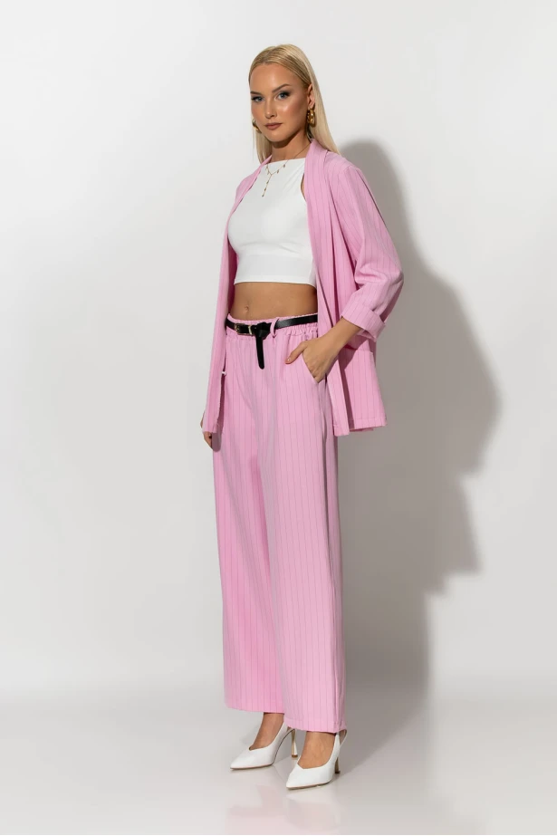 Σετ ριγέ blazer και παντελόνι ροζ Σετ ριγέ blazer και παντελόνι ροζ