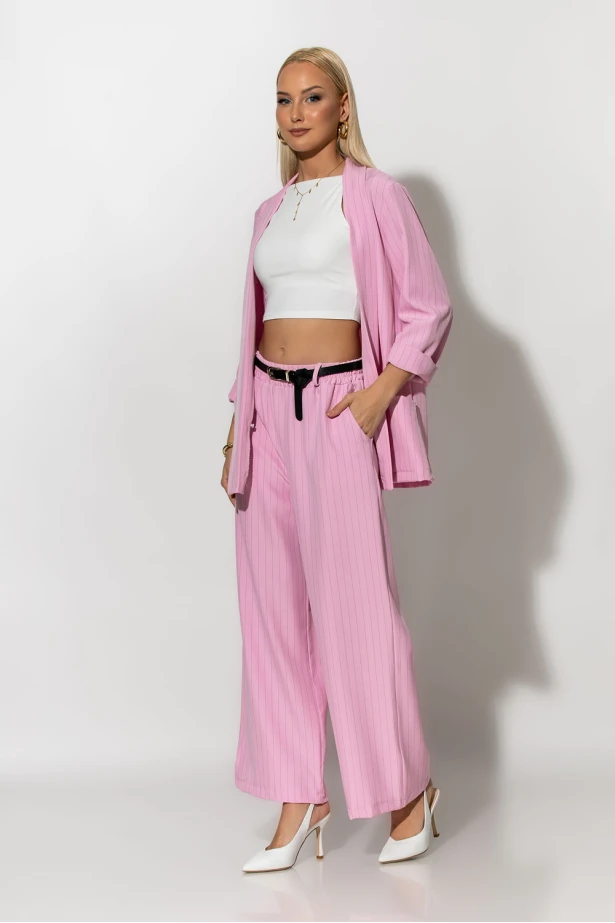 Σετ ριγέ blazer και παντελόνι ροζ Σετ ριγέ blazer και παντελόνι ροζ