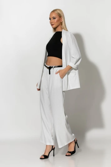 Σετ ριγέ blazer και παντελόνι ροζ
