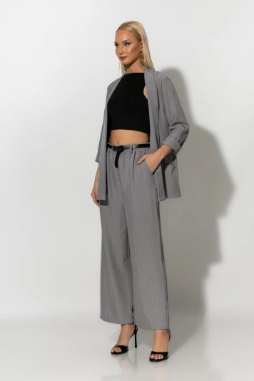 Σετ ριγέ blazer και παντελόνι ροζ
