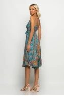Μίντι φόρεμα ασύμμετρο boho με κορδόνι στην μέση τιρκουάζ Μίντι φόρεμα ασύμμετρο boho με κορδόνι στην μέση τιρκουάζ