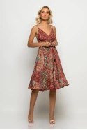 Μίντι φόρεμα ασύμμετρο boho με κορδόνι στην μέση κόκκινο