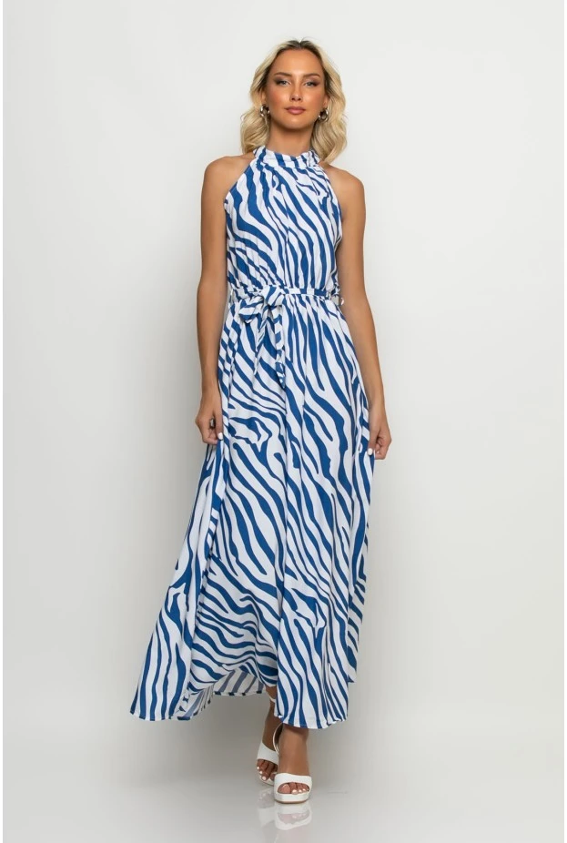 Μάξι φόρεμα zebra print μπλε