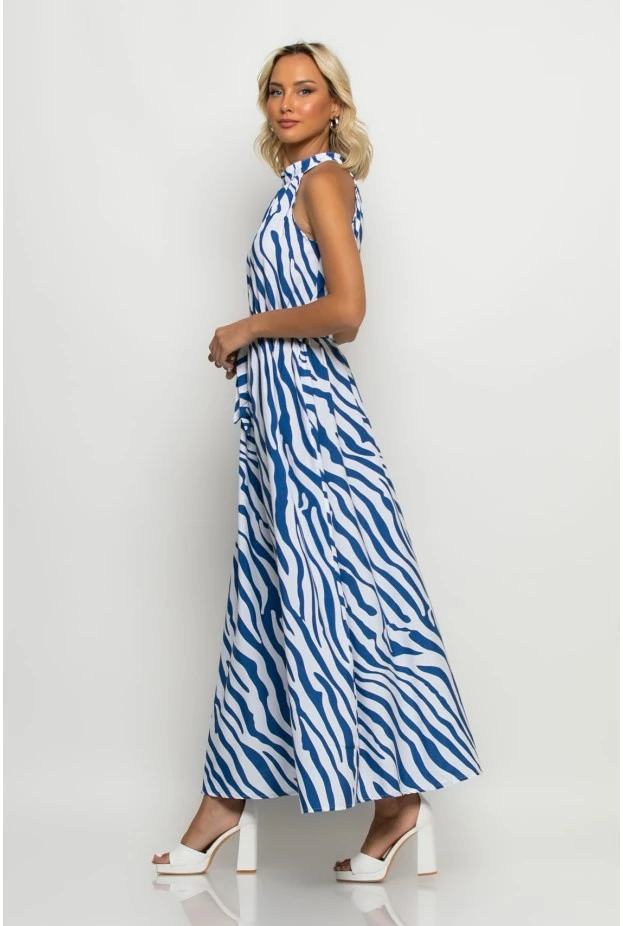Μάξι φόρεμα zebra print μπλε