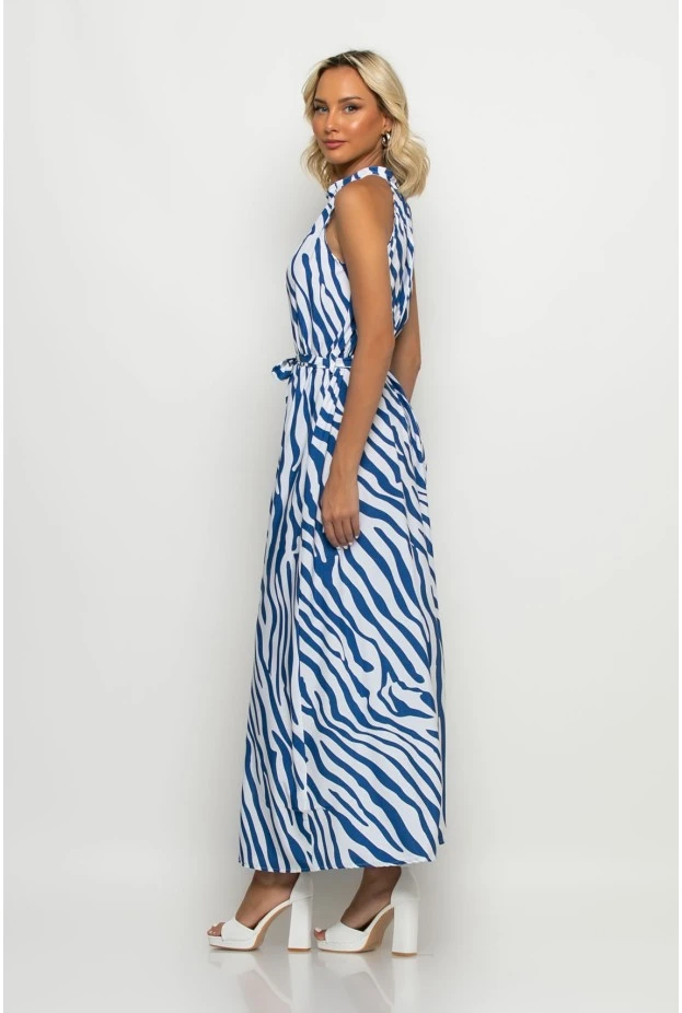Μάξι φόρεμα zebra print μπλε