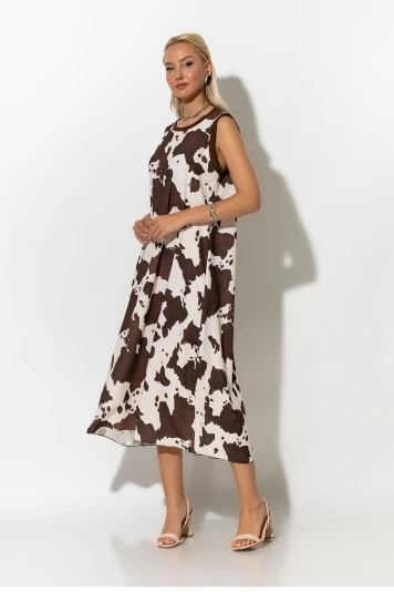 Μίντι φόρεμα αμάνικο cow print καφέ