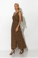 Μίντι φόρεμα leopard με δέσιμο στους ώμους μπεζ σκούρο Μίντι φόρεμα leopard με δέσιμο στους ώμους μπεζ σκούρο