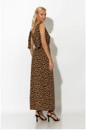 Μίντι φόρεμα leopard με δέσιμο στους ώμους μπεζ σκούρο Μίντι φόρεμα leopard με δέσιμο στους ώμους μπεζ σκούρο