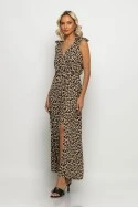 Μίντι φόρεμα leopard με δέσιμο στους ώμους μπεζ ανοιχτό Μίντι φόρεμα leopard με δέσιμο στους ώμους μπεζ ανοιχτό