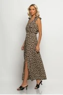 Μίντι φόρεμα leopard με δέσιμο στους ώμους μπεζ ανοιχτό Μίντι φόρεμα leopard με δέσιμο στους ώμους μπεζ ανοιχτό