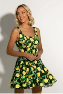 Μίνι φόρεμα με ζωνάκι στην μέση lemon print μαύρο