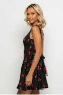 Μίνι φόρεμα με ζωνάκι στην μέση cherry print μαύρο Μίνι φόρεμα με ζωνάκι στην μέση cherry print μαύρο