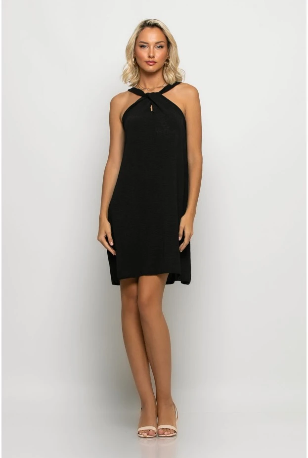 Μίνι φόρεμα knot halter neck μαύρο