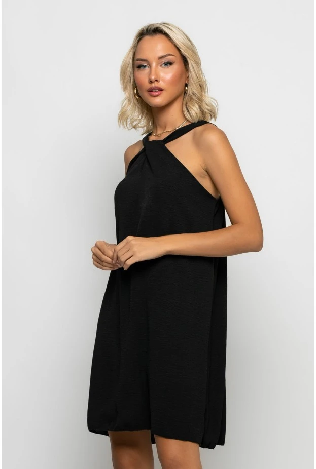 Μίνι φόρεμα knot halter neck μαύρο